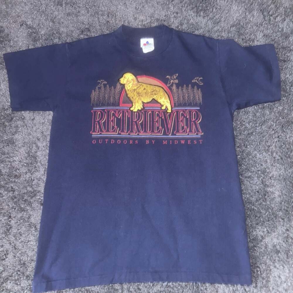 Vintage Midwest Embroidery Retriever Outdoors Graphic T-Shirt Navy Blue